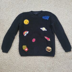 Forever 21 Black Knit Sweater With Colorful Patches S